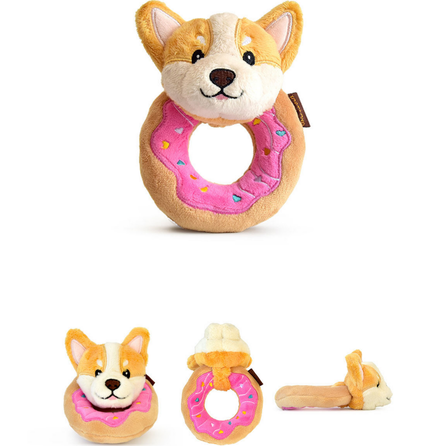 5.7" Squeaky Donut Dog Toy - Soft Plush Chew Toy, Interactive Tug-of-War, Durable for Small & Medium Dogs