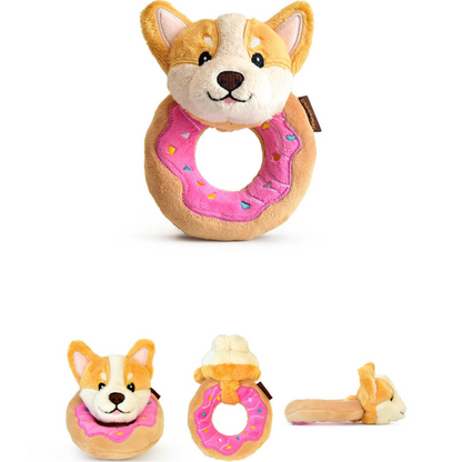 5.7" Squeaky Donut Dog Toy - Soft Plush Chew Toy, Interactive Tug-of-War, Durable for Small & Medium Dogs