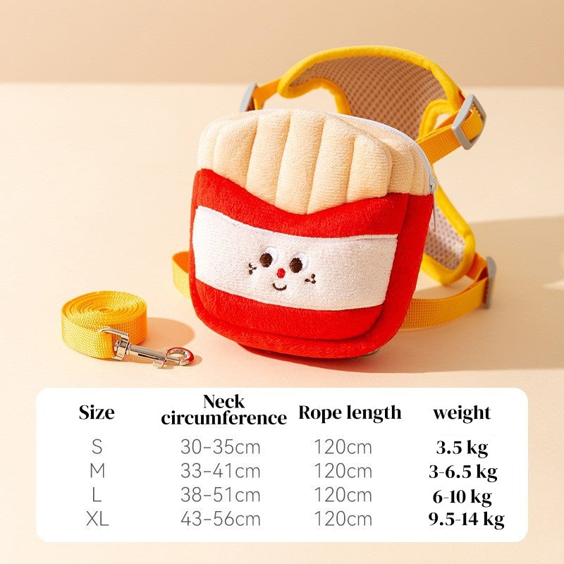 Dog Backpack Harness - Cute Detachable Hamburger Fries, Adjustable with Leash for Small Dogs