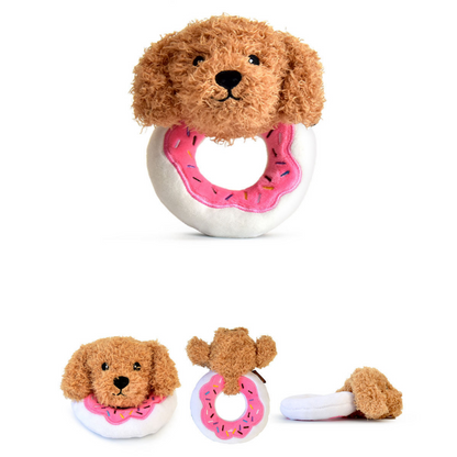 5.7" Squeaky Donut Dog Toy - Soft Plush Chew Toy, Interactive Tug-of-War, Durable for Small & Medium Dogs