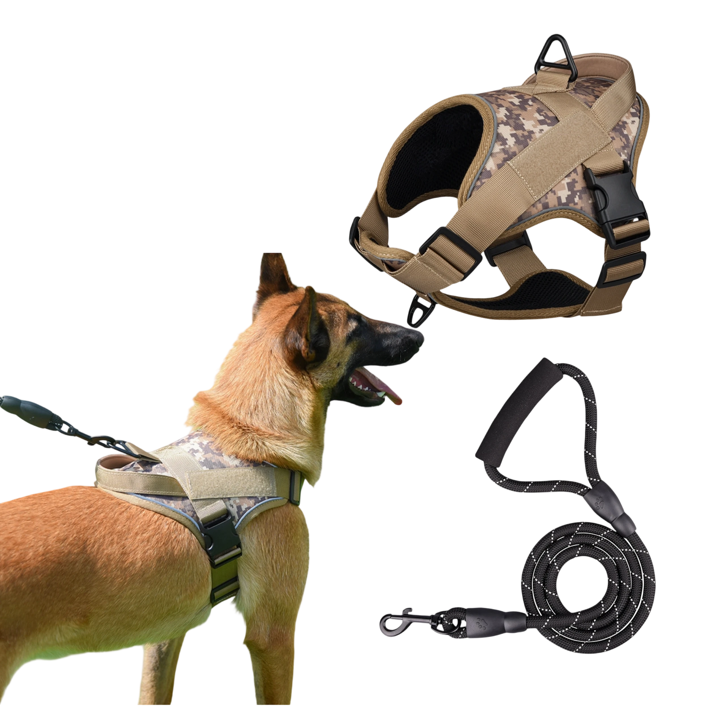 Dog Harness with Leash - Adjustable Reflective Waterproof, Camo Design for Dogs Walking