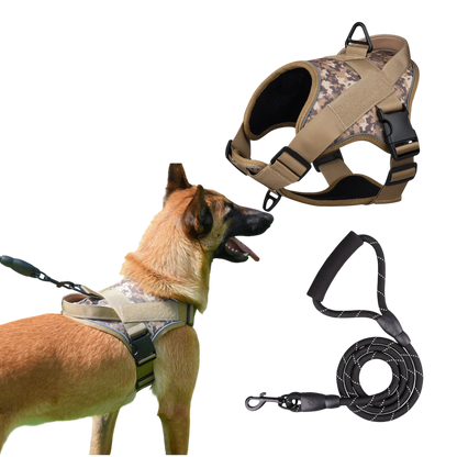 Dog Harness with Leash - Adjustable Reflective Waterproof, Camo Design for Dogs Walking