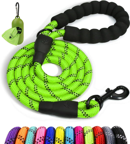 Rope Dog Leash 4-10 FT with Comfortable Padded Handle, Highly Reflective Threads Leash for Medium Large Dogs, 8 Colors
