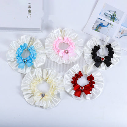 Cat Lace Bib Collar with Bow - Decorative Pet Scarf Bandana, Small Size Dress-Up Costume Accessories