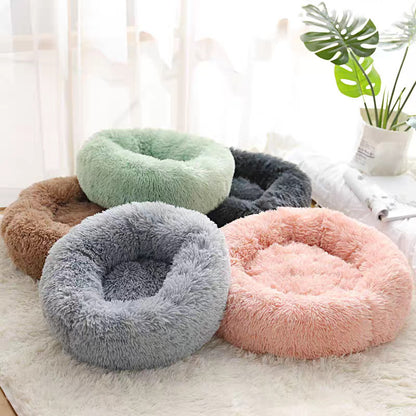 Pet Winter Sleeping Bed - Cozy Plush Round Nest, 16-32" Nonskid 5 Colors for Cats & Dogs