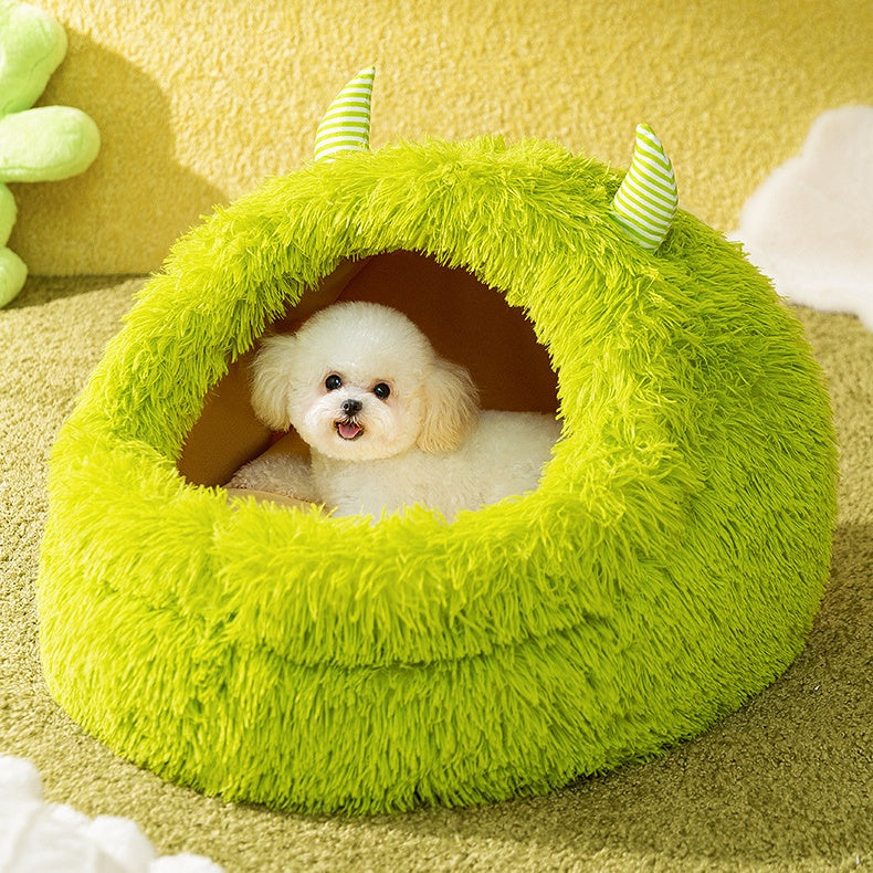 Cozy Pet Nest - Warm Semienclosed Plush Bed, S/M/L/XL/XXL with Detachable Mat for Cats & Dogs