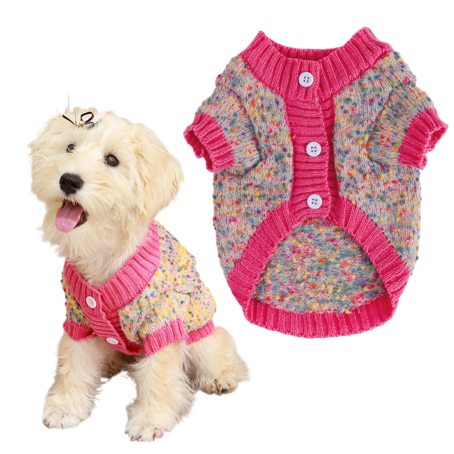 Dog Knit Cardigan - Button Design, Warm Winter Sweater for Small & Medium Dogs