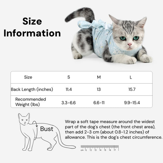 Tie-Closure Cat Recovery Suit - Breathable Elastic Anti-Lick Onesie for Spay, Weaning & Post-Surgery