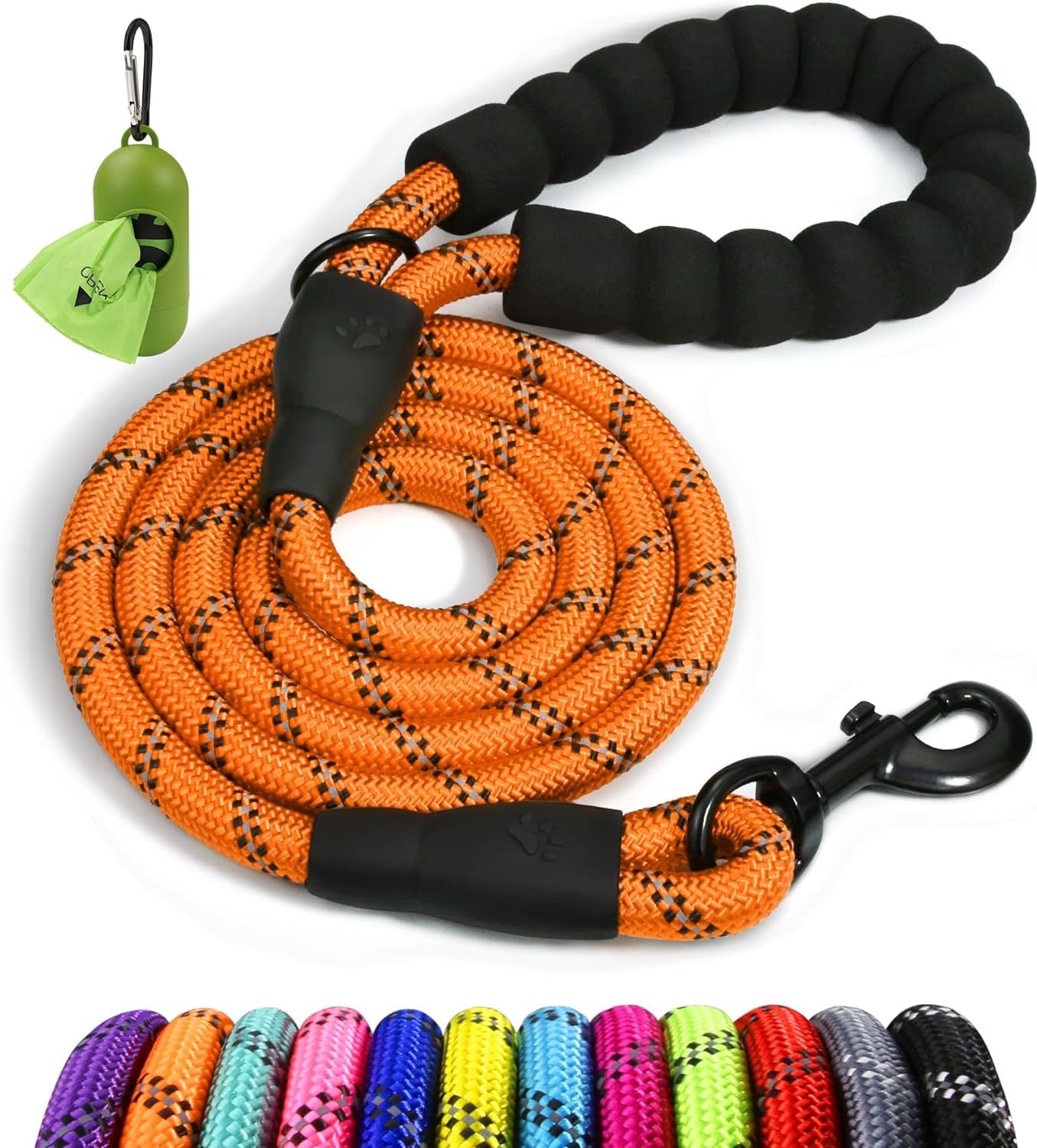 Rope Dog Leash 4-10 FT with Comfortable Padded Handle, Highly Reflective Threads Leash for Medium Large Dogs, 8 Colors