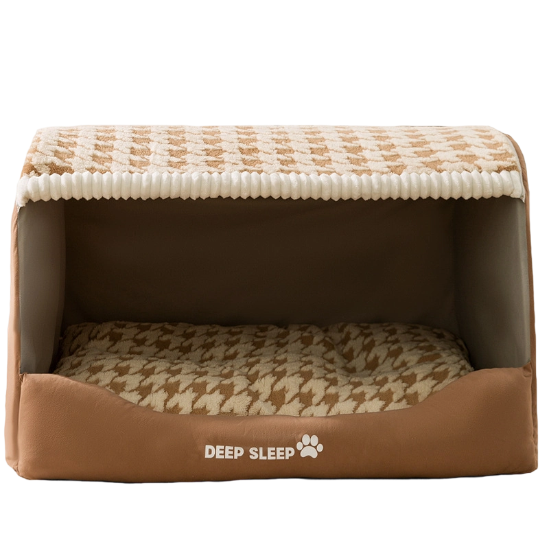 Winter Houndstooth Pet Bed - Deep Sleep Large Dog Bed for Golden Retrievers, Warm Cat & Dog Kennel
