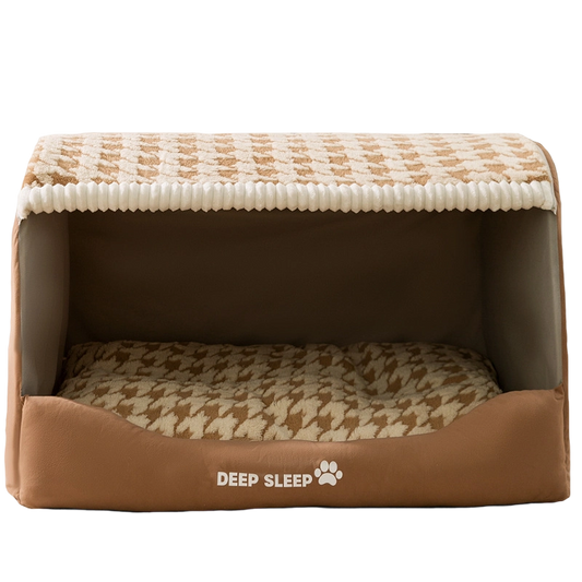 Winter Houndstooth Pet Bed - Deep Sleep Large Dog Bed for Golden Retrievers, Warm Cat & Dog Kennel