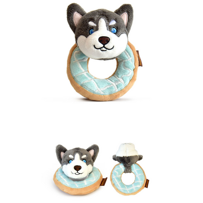 5.7" Squeaky Donut Dog Toy - Soft Plush Chew Toy, Interactive Tug-of-War, Durable for Small & Medium Dogs