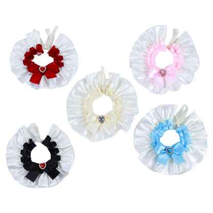 Cat Lace Bib Collar with Bow - Decorative Pet Scarf Bandana, Small Size Dress-Up Costume Accessories