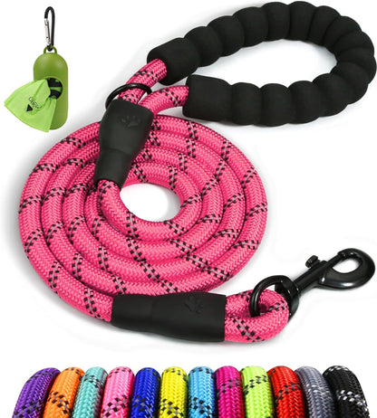 Rope Dog Leash 4-10 FT with Comfortable Padded Handle, Highly Reflective Threads Leash for Medium Large Dogs, 8 Colors