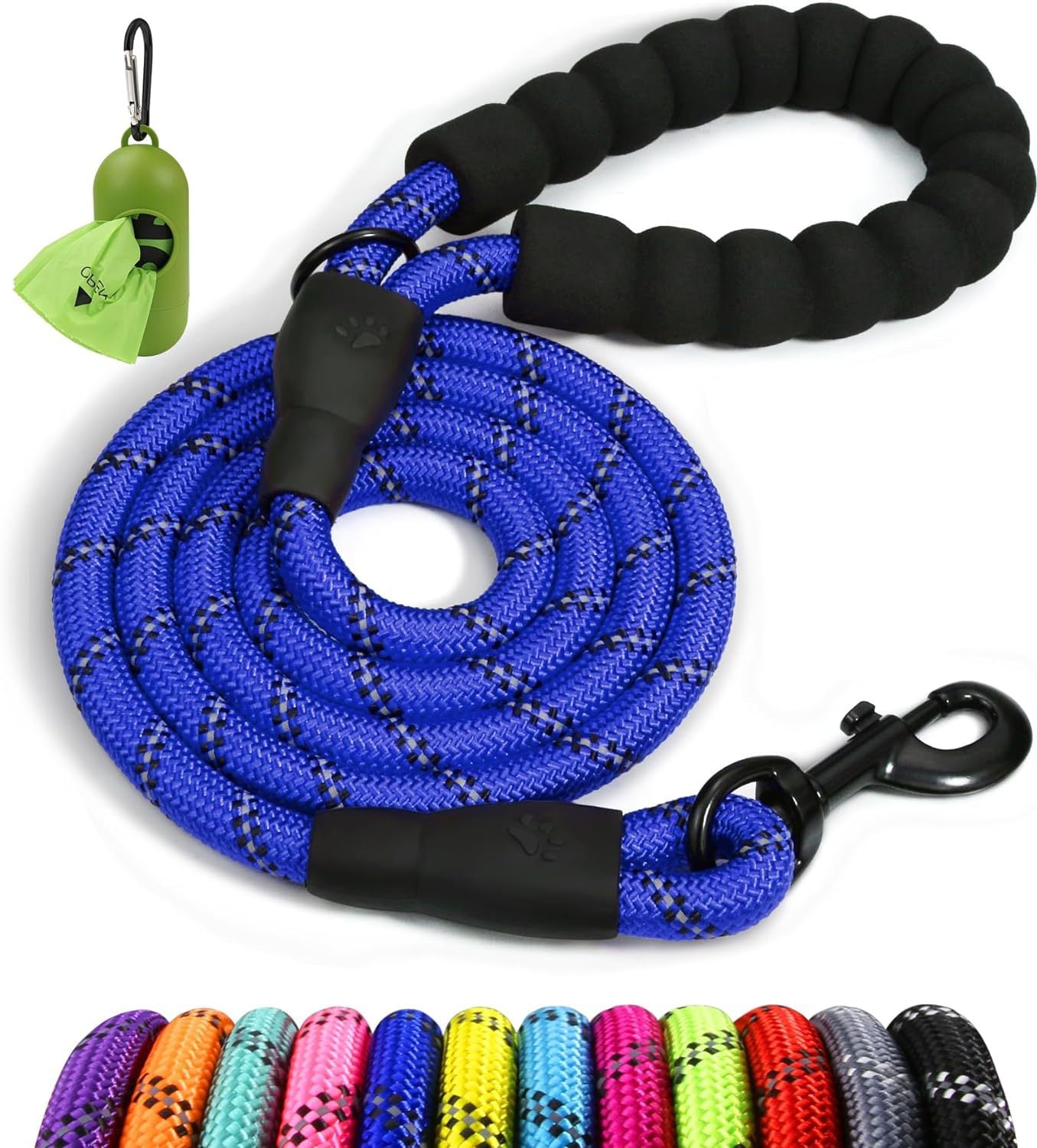 Rope Dog Leash 4-10 FT with Comfortable Padded Handle, Highly Reflective Threads Leash for Medium Large Dogs, 8 Colors