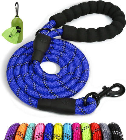 Rope Dog Leash 4-10 FT with Comfortable Padded Handle, Highly Reflective Threads Leash for Medium Large Dogs, 8 Colors
