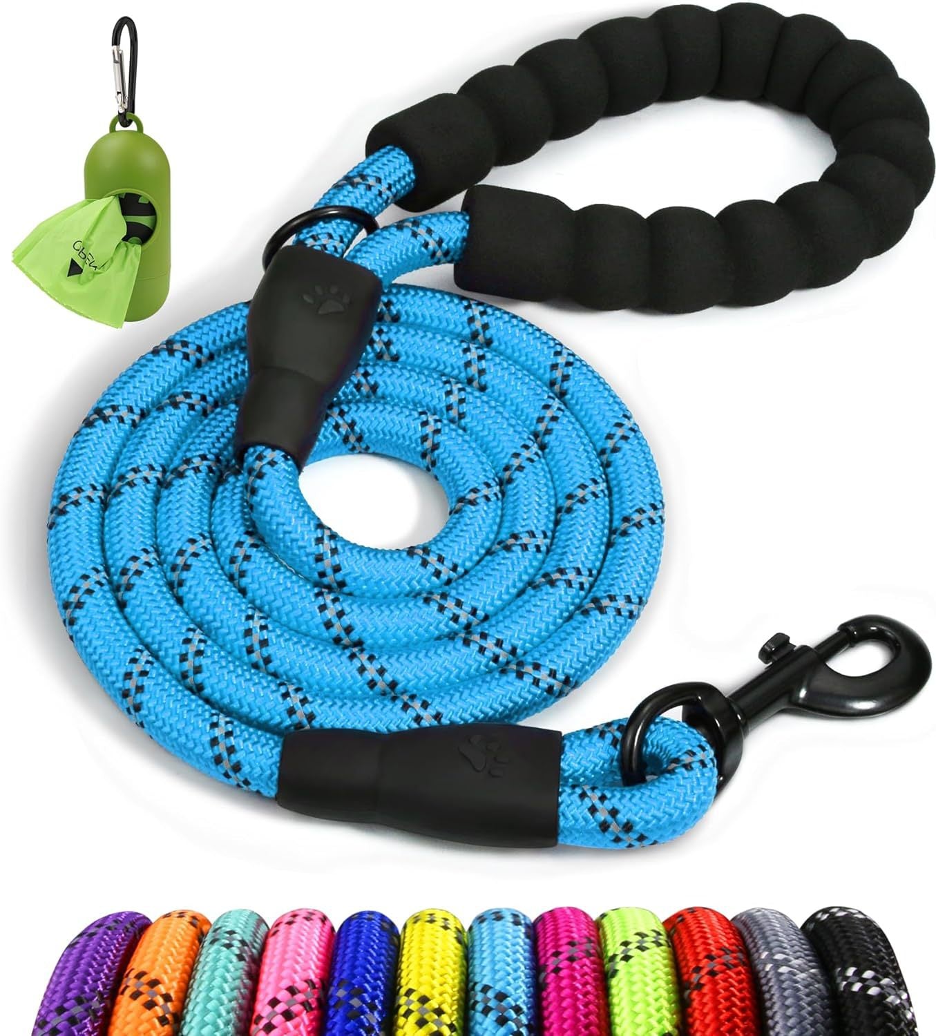 Rope Dog Leash 4-10 FT with Comfortable Padded Handle, Highly Reflective Threads Leash for Medium Large Dogs, 8 Colors