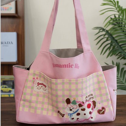Canvas Dog Carrier Tote - Cute Portable Pet Travel Bag for Small Dogs, Lightweight Handheld Outdoor Pouch