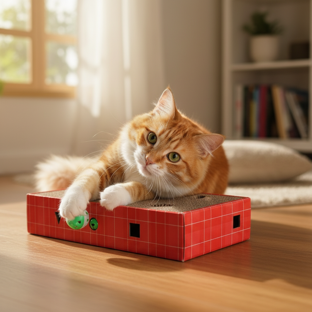 Interactive Cat Scratcher Carboard, Cat Puzzle Toy with Bell Ball