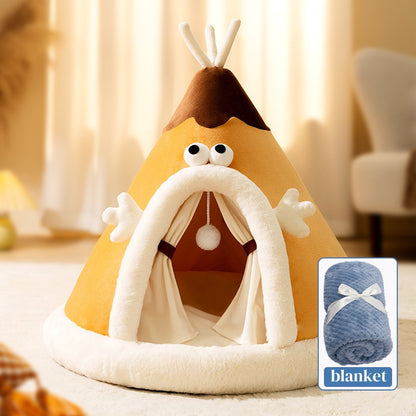 Winter Cat Teepee Tent Bed,Warm Indoor Pet Tent House for Cats(S-XL)