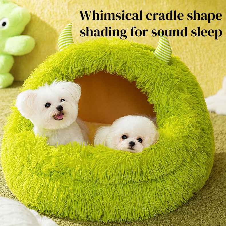 Cozy Pet Nest - Warm Semienclosed Plush Bed, S/M/L/XL/XXL with Detachable Mat for Cats & Dogs