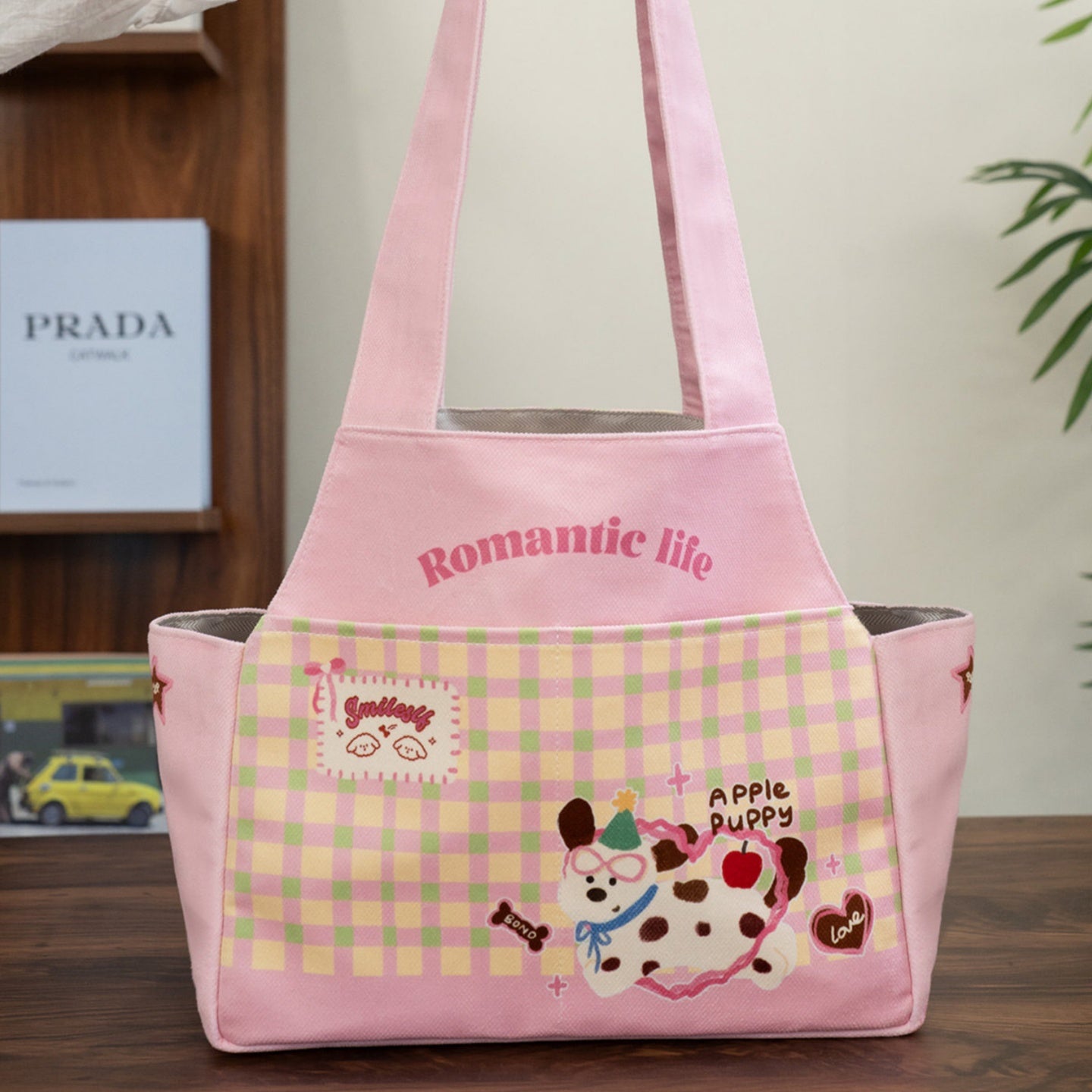 Canvas Dog Carrier Tote - Cute Portable Pet Travel Bag for Small Dogs, Lightweight Handheld Outdoor Pouch