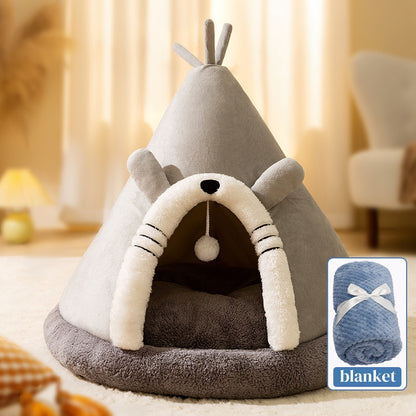 Winter Cat Teepee Tent Bed,Warm Indoor Pet Tent House for Cats(S-XL)