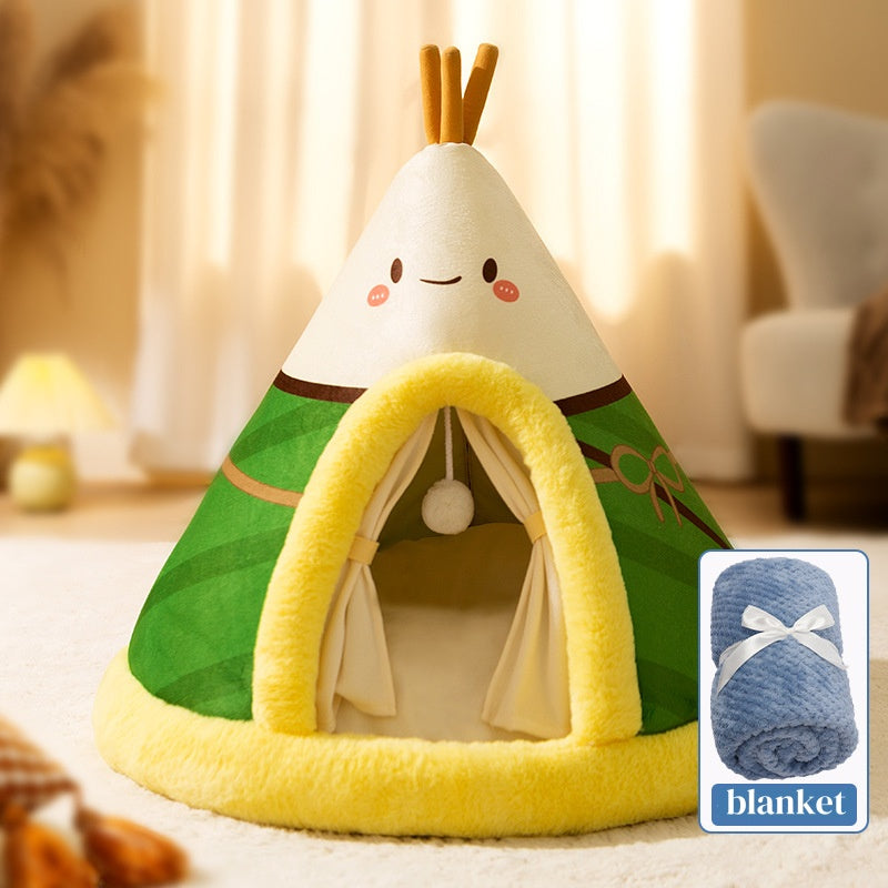 Winter Cat Teepee Tent Bed,Warm Indoor Pet Tent House for Cats(S-XL)