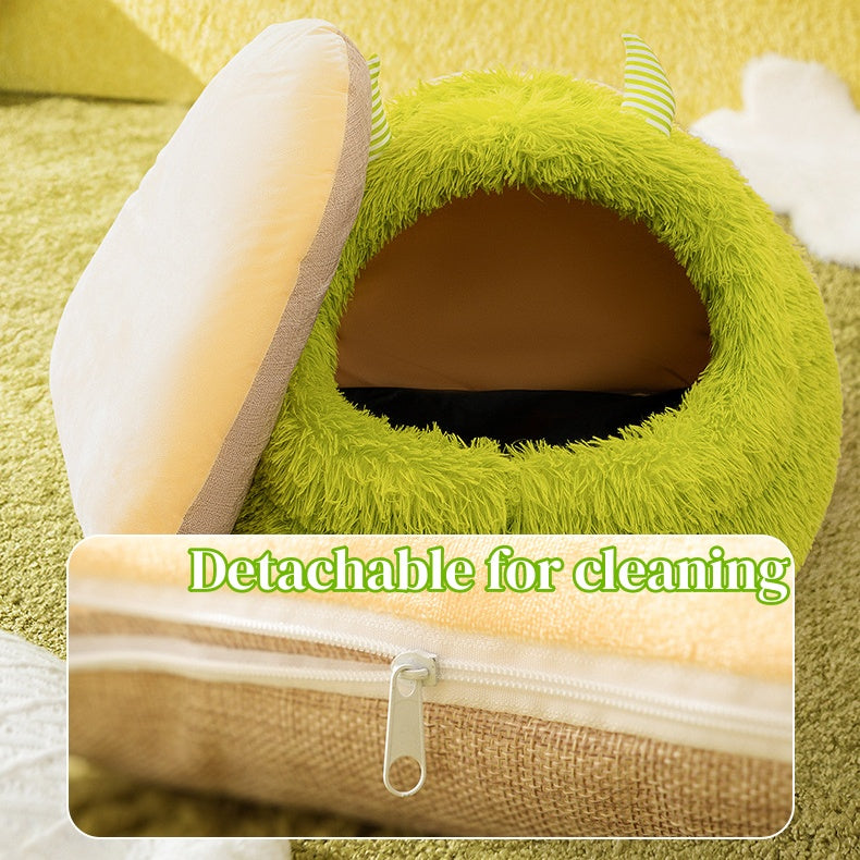 Cozy Pet Nest - Warm Semienclosed Plush Bed, S/M/L/XL/XXL with Detachable Mat for Cats & Dogs