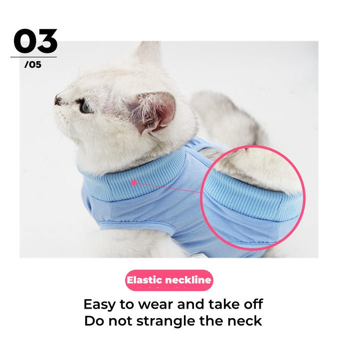 Cat Recovery Suit - Anti-Lick Breathable Elastic, Spay/Weaning Onesie S M L Pink/Blue/Purple
