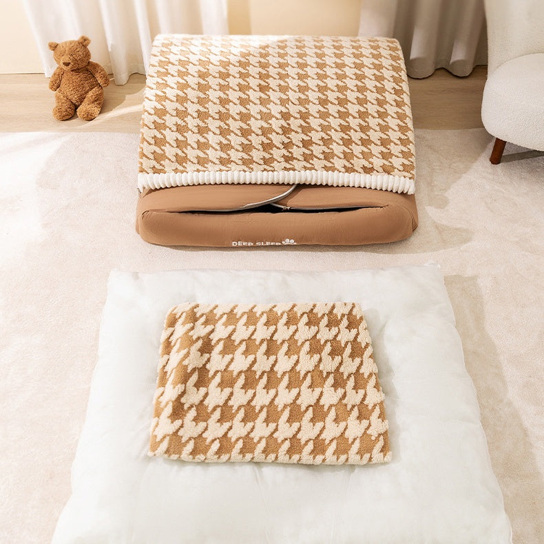 Winter Houndstooth Pet Bed - Deep Sleep Large Dog Bed for Golden Retrievers, Warm Cat & Dog Kennel