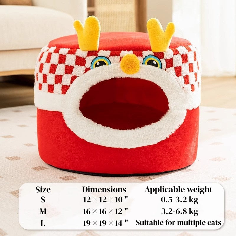 Winter Cat Teepee Tent Bed,Warm Indoor Pet Tent House for Cats(S-XL)