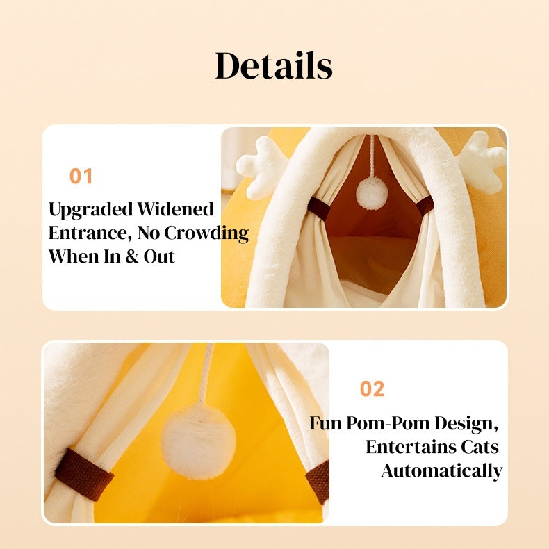 Winter Cat Teepee Tent Bed,Warm Indoor Pet Tent House for Cats(S-XL)