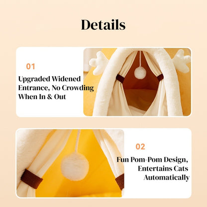 Winter Cat Teepee Tent Bed,Warm Indoor Pet Tent House for Cats(S-XL)