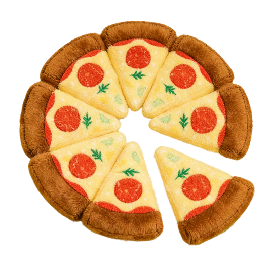 Miaow & Meow | 10.2" Pizza Squeaky Dog Toy - 8pcs Magnetic Plush Puzzle Toy for Small & Medium Dogs