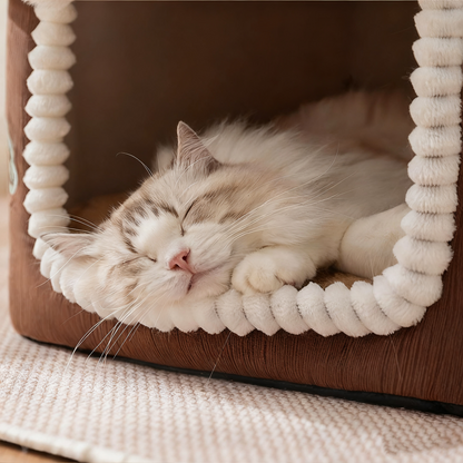 Winter Warm Cat House - Enclosed with Door Curtain, Cozy Pet House for Indoor Cats Small Dogs