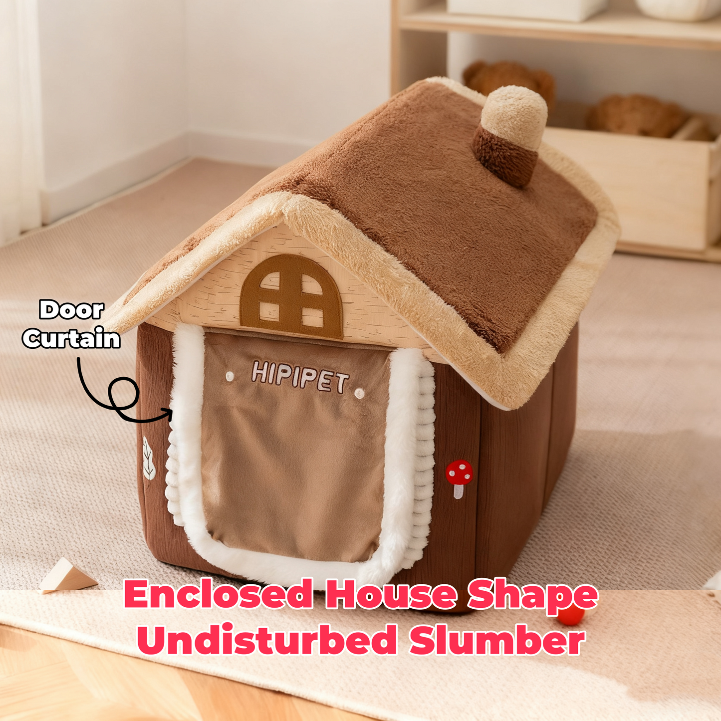 Winter Warm Cat House - Enclosed with Door Curtain, Cozy Pet House for Indoor Cats Small Dogs
