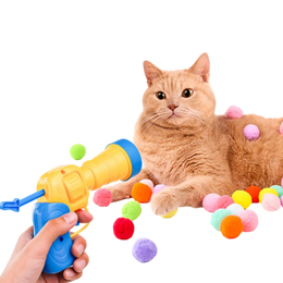 Cat Plush Ball Launcher Gun - Self-Play Interactive Cat Toy, Fuzzy Ball Fetch Toy for Indoor Cats