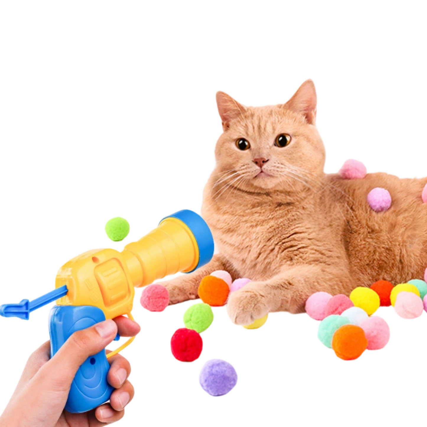 Cat Plush Ball Launcher Gun - Self-Play Interactive Cat Toy, Fuzzy Ball Fetch Toy for Indoor Cats