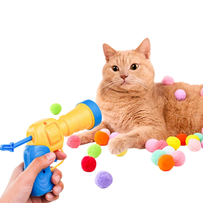 Cat Plush Ball Launcher Gun - Self-Play Interactive Cat Toy, Fuzzy Ball Fetch Toy for Indoor Cats