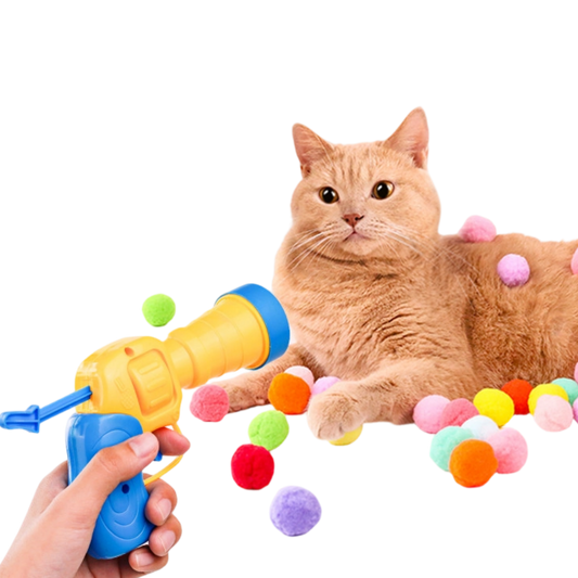 Cat Plush Ball Launcher Gun - Self-Play Interactive Cat Toy, Fuzzy Ball Fetch Toy for Indoor Cats