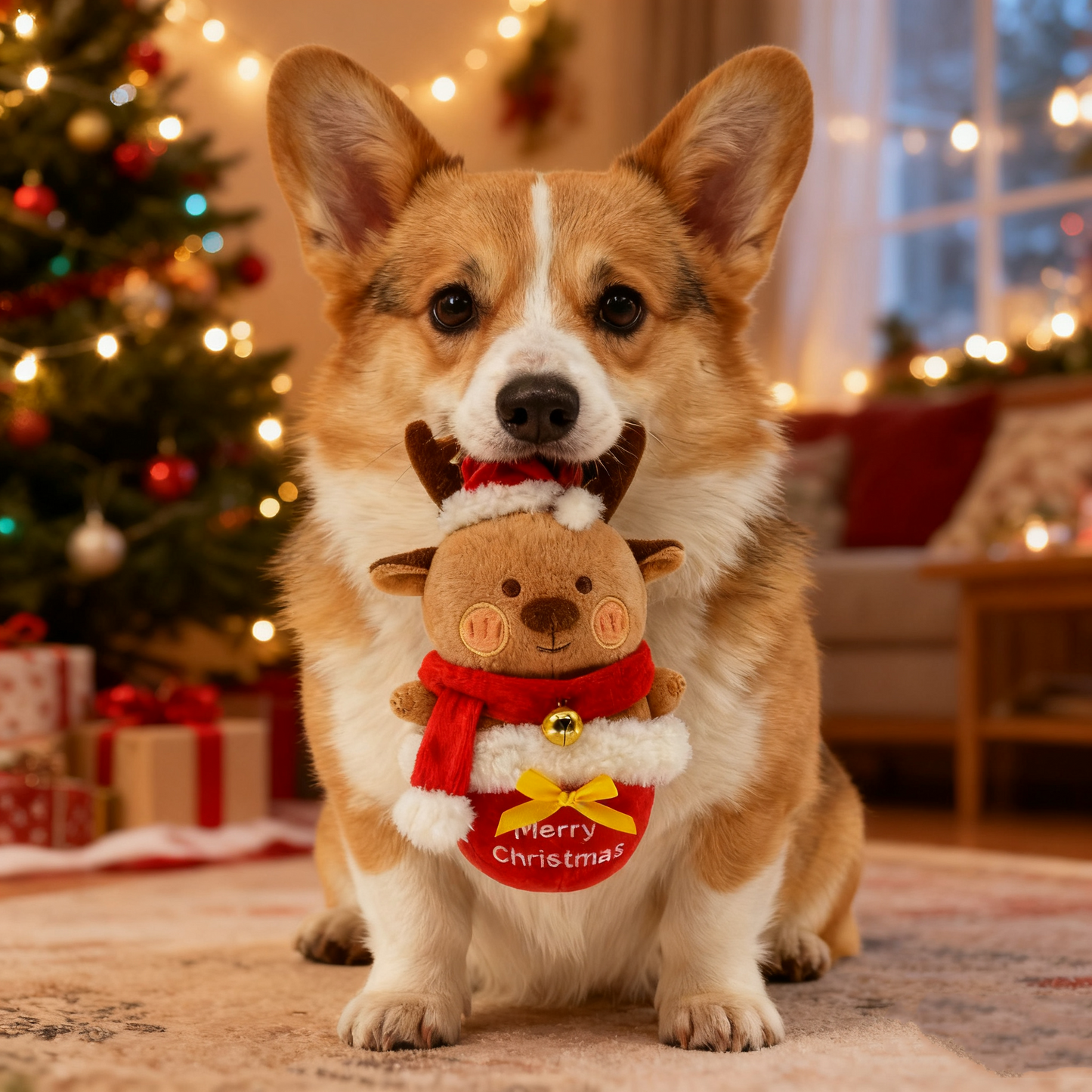 Christmas Reindeer Reveal Squeaky Plush Dog Chew Toy,  Red