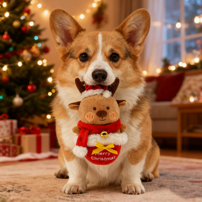 Christmas Reindeer Reveal Squeaky Plush Dog Chew Toy,  Red