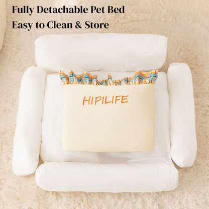 Pet Couch Bed - Removable Washable Cover, Pillow Included, Cute Lounge for Cats & Dogs with Floral Print & Ruffle Details