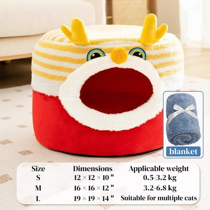 Winter Cat Teepee Tent Bed,Warm Indoor Pet Tent House for Cats(S-XL)