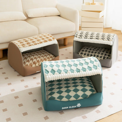 Winter Houndstooth Pet Bed - Deep Sleep Large Dog Bed for Golden Retrievers, Warm Cat & Dog Kennel