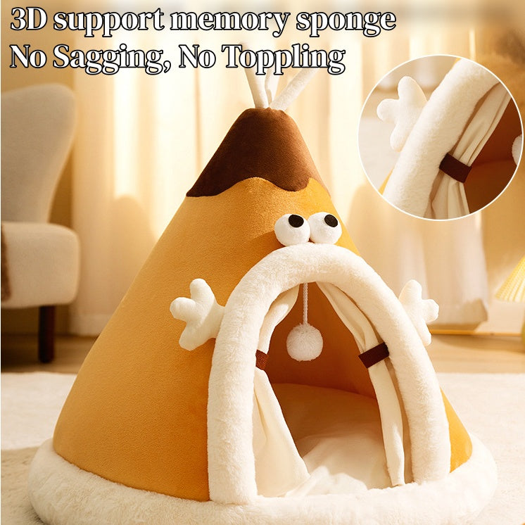 Winter Cat Teepee Tent Bed,Warm Indoor Pet Tent House for Cats(S-XL)