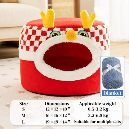 Winter Cat Teepee Tent Bed,Warm Indoor Pet Tent House for Cats(S-XL)