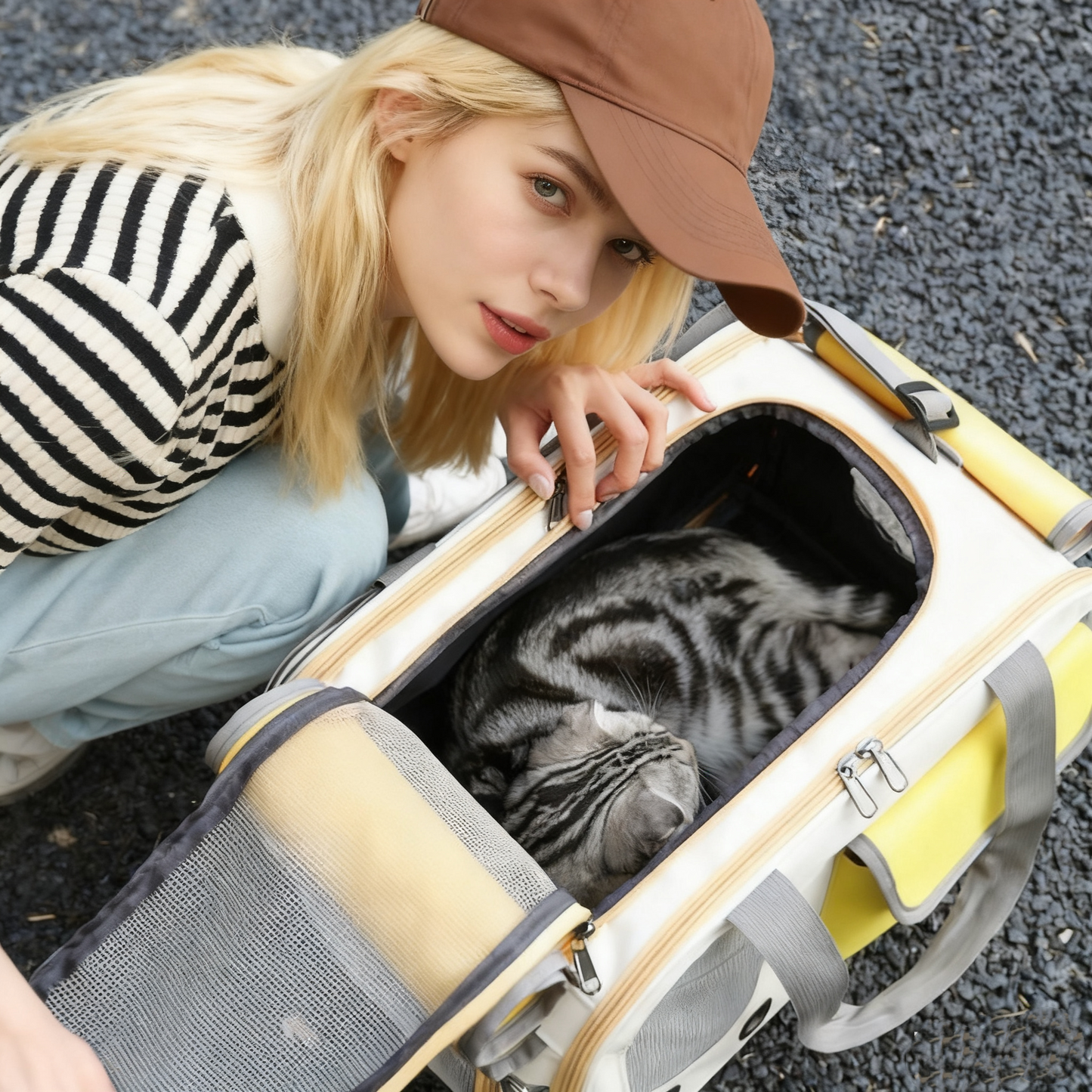 Cat Carrier Bag - Lightweight Collapsible, 11x18x10'' Breathable for Small/Medium Cats