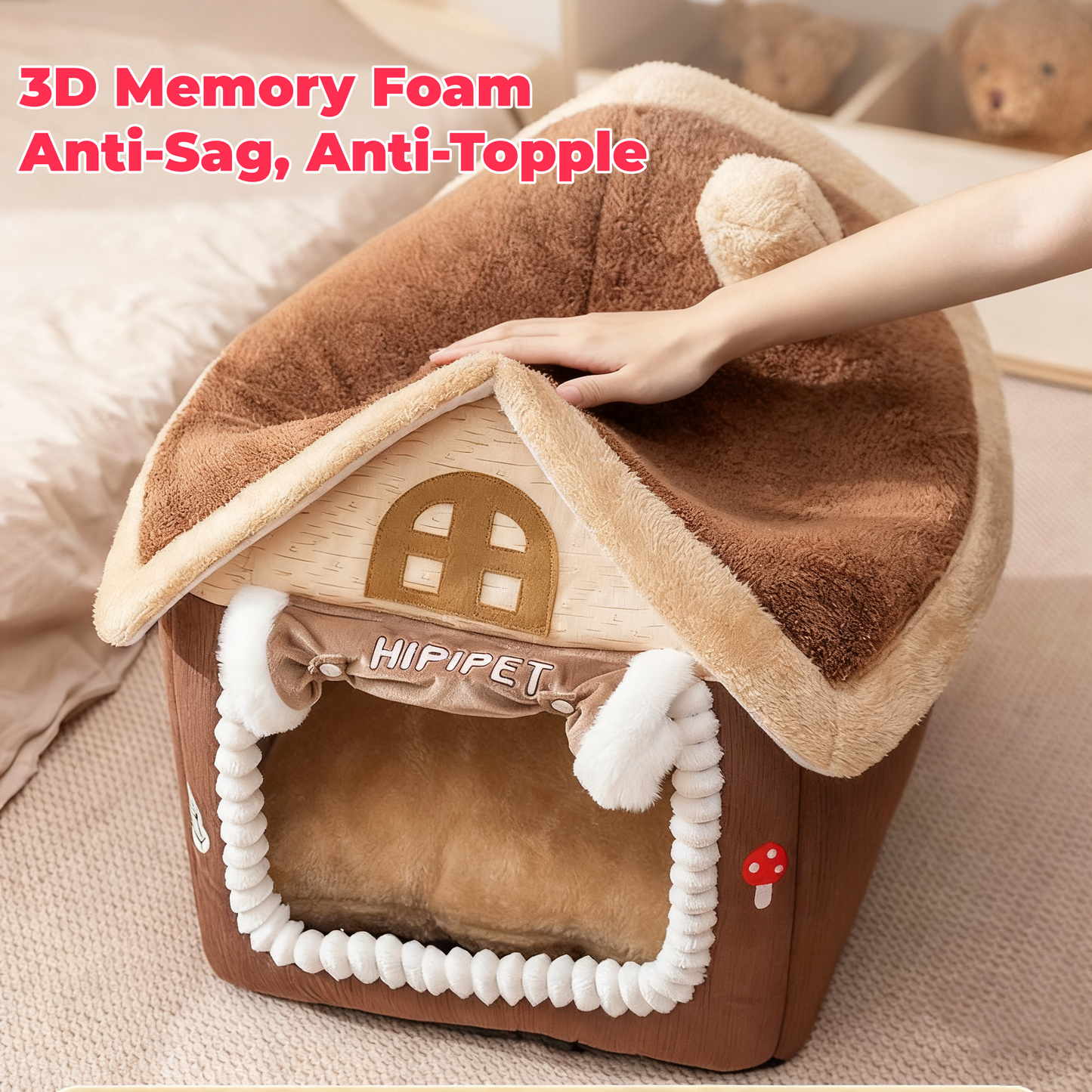 Winter Warm Cat House - Enclosed with Door Curtain, Cozy Pet House for Indoor Cats Small Dogs